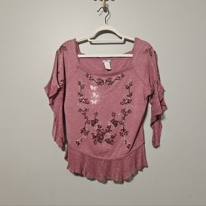 Chic Pink Floral Women's Sweater Blouse